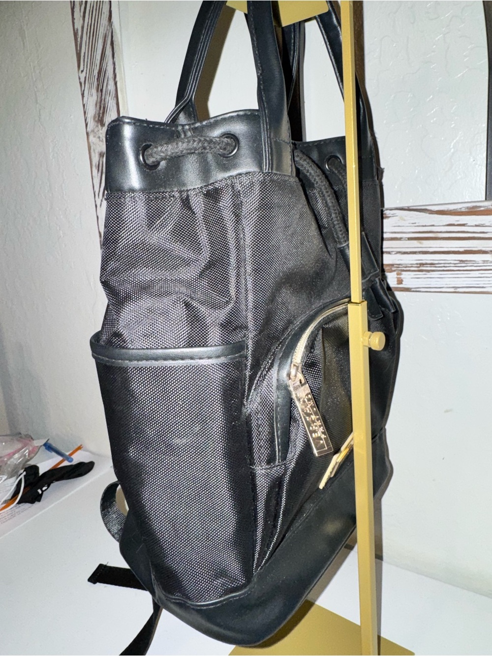 Versace Perfums black nylon backpack bag w gold hardware like new - Picture 13 of 15